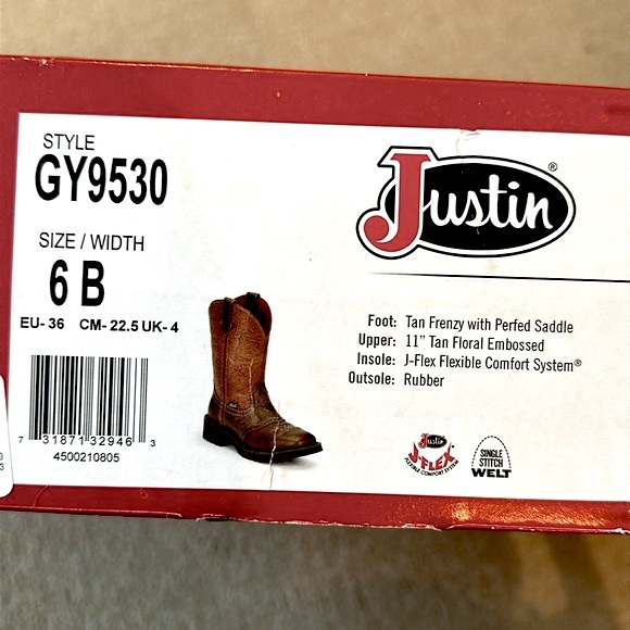 NEW! Justin Boots - women’s size 6 - embossed flowers - tan frenzy - Picture 12 of 14